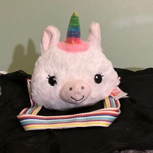 Adorable White Unicorn Plush Fanny Pack with Rainbow Horn